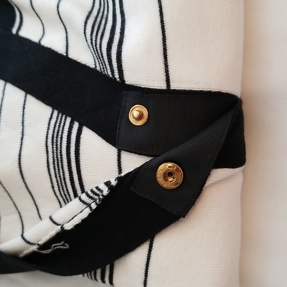 Black and Ivory Striped Snap Front Midi Sweater Dress - Picture 6 of 6